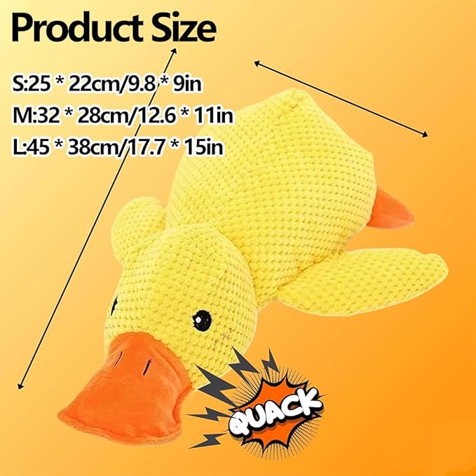 Anti-Destructive Pet Anxiety Relief Duck Toy, Calming Duck Toy for Dogs, Yellow Duck Dog Toy with Quack Sound, Soft Plush Stuffed Calming Duck Pillow for Puppy Keep Busy (M)