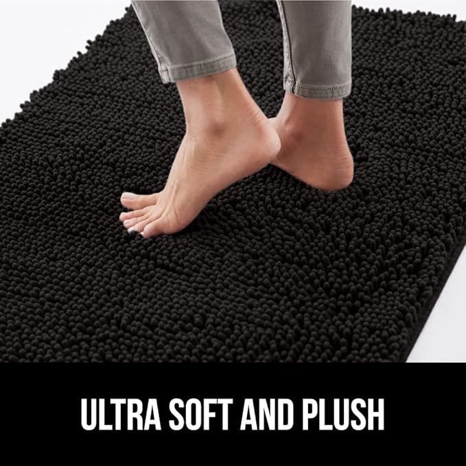 GORILLA GRIP SoakSTOPPER Dog Door Mat, 70x24 Machine Washable Rug Absorbent Doormat Captures Moisture Mud Dirt, Quick Dry Soft Chenille Entryway Rugs Indoor Entrance Mats for Dog Paws, Black