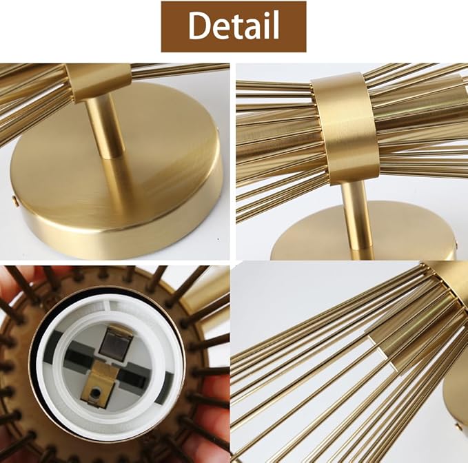 Brass Wall Sconces,Mid Century Wall Sconce Large 2 Light Vanity Light Hardwired Vintage Sconces Wall Lighting Fixtures for Bedroom Living Room Bathroom Hallway E26