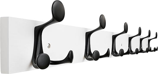 SKOLOO 39-Inch White Wood Coat Rack Wall Mount with 6 Triple Hooks - Ideal for Family Entrances, Classrooms, and Pet Supplies Storage - Perfect Coat Hooks for Wall