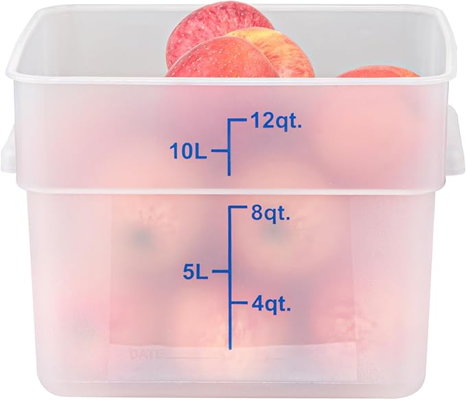 Restaurantware Food Storage Container 1 Pack of 12 qt Plastic Kitchen Storage Bin with Volume Markers Space-Efficient Design Dishwasher-Safe Polypropylene Translucent