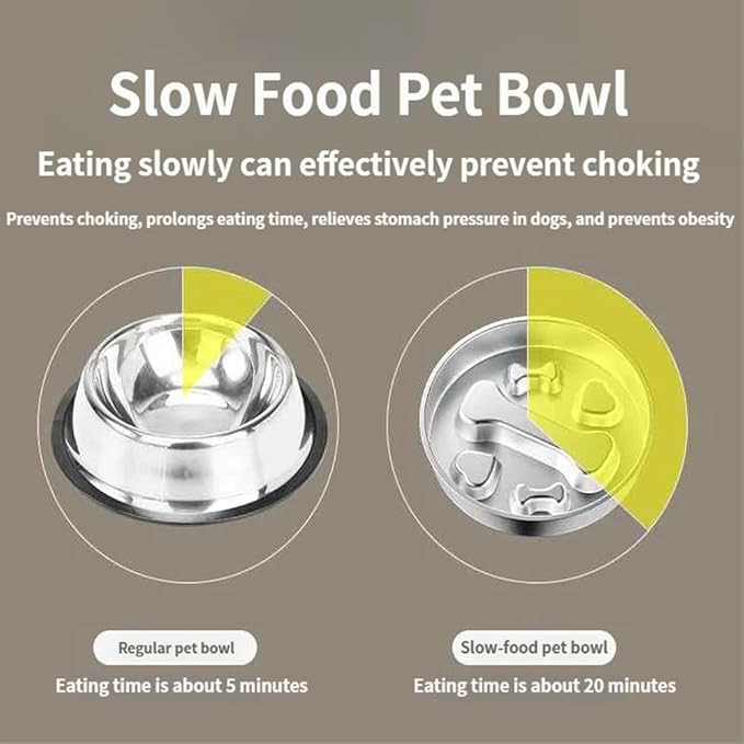 Stainless Steel Slow-Feed Dog Bowl Designed specifically for French Bulldog, This Double-Sided Anti-swallowing pet Food Bowl Features Raised barriers and is Easy to Clean B