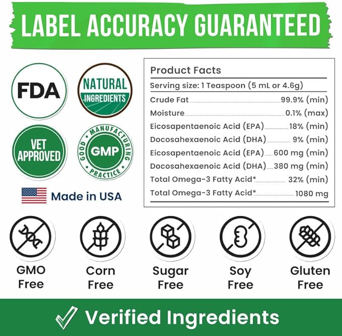 Fish Oil for Dogs & Cats - Natural Omega-3 - Skin & Coat Support - Liquid Food Supplement for Pets - Natural EPA + DHA Fatty Acids for Joint Function, Immune & Heart Health - 8 fl oz Tuna & Krill