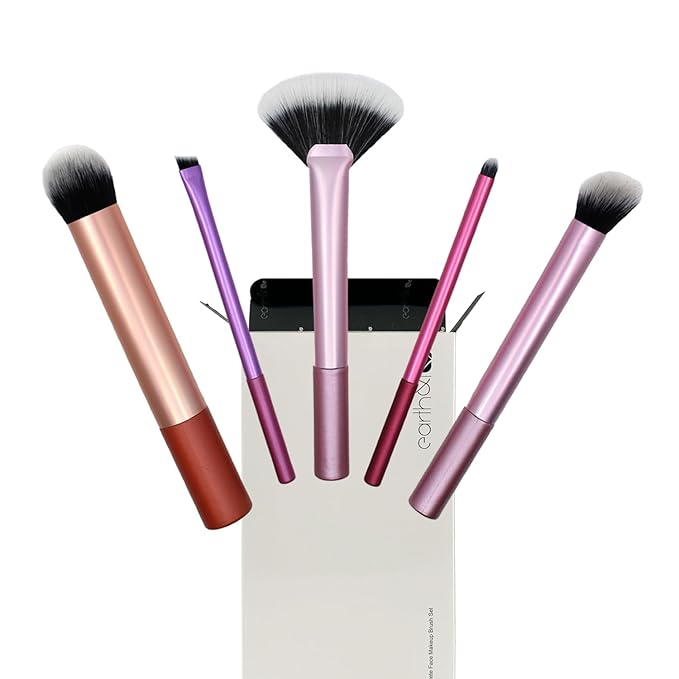 Earth & I 5-Piece Premium Eye Makeup Brush Set – Matte Sateen Pink & Rose Gold Edition – Professional Blending & Mixing Kit – Vegan Synthetic Bristles for Flawless Eyeshadow Application