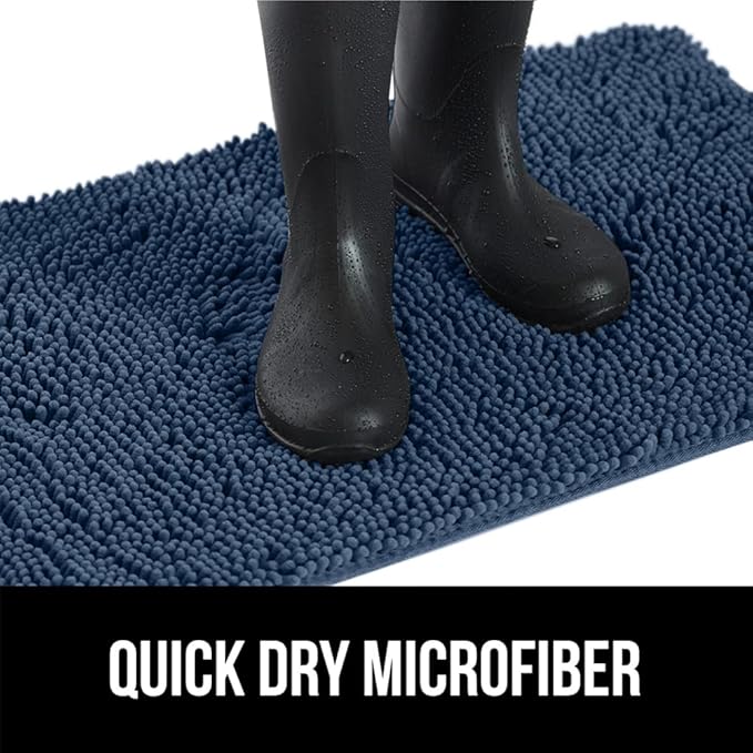 GORILLA GRIP SoakSTOPPER Dog Door Mat, Machine Washable Rug Absorbent Doormat Captures Moisture Mud Dirt, Quick Dry Soft Chenille Entryway Rugs Indoor Entrance Mats for Dog Paws, 24x17 Navy Blue