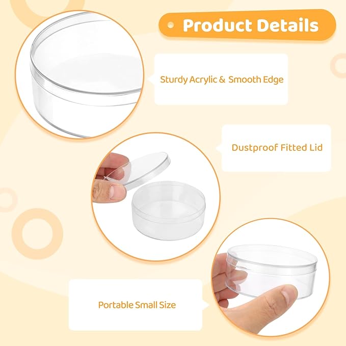 50 Pcs Clear Acrylic Round Boxes, 3.1" Plastic Circle Boxes with Lids, Small Transparent Candy Boxes, Party Treats Storage Containers for Cookies, Beads, Jewelry