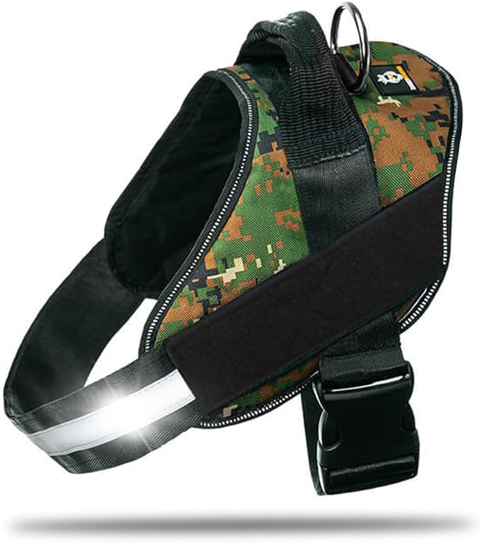 Non Pull Dog Harness with Patch Panels and Handle, Adjustable, Reflective, No Choke, Heavy Duty Easy On Service Dog Vest Harnesses for Medium Large Small Sized Dogs - Military Green, XL