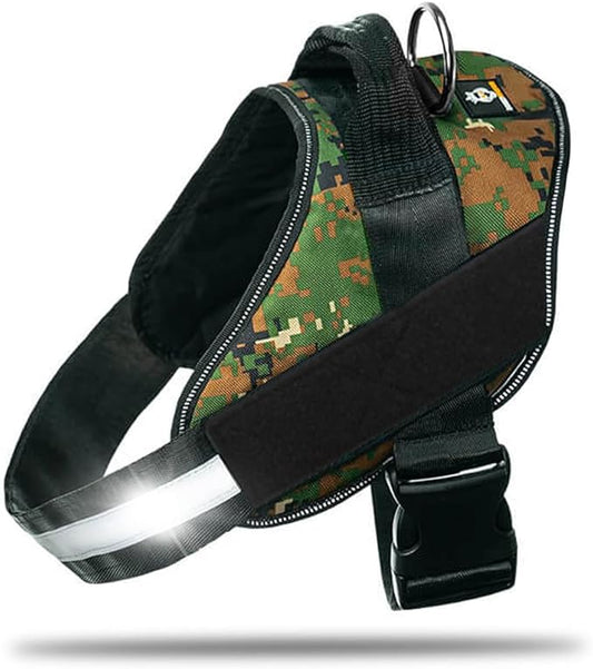 Non Pull Dog Harness with Patch Panels and Handle, Adjustable, Reflective, No Choke, Heavy Duty Easy On Service Dog Vest Harnesses for Medium Large Small Sized Dogs - Military Green, S