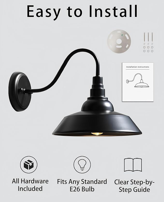 gooseneck barn Light Outdoor Farmhouse Black for Patio Porch Garden