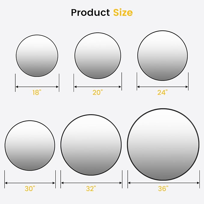 Circle Mirror, Bathroom Mirrors for Over Sink, Modern Round Mirrors for Wall Decor, Wall Mirror for Entryway, Bathroom, Living Room, Easy to Install, Matte Black (20 Inch)
