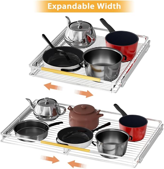 SANNO Pull Out Cabinet Organizer,Slide Out Cabinet Drawer, Bottom-Mounted Cabinet Under Sink Shelf, Expandable Slide Out Shelves for Kitchen Pantry Closet(2pack)