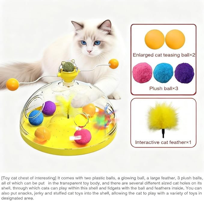 Interactive Cat Toys for Indoor Cats, Kitten Toys with Spinning Dome, Catnip Ball, Feathers & Rolling Balls - Spinning Teaser Toy for Outdoor Cats (Pink)