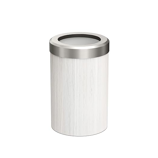 Gatco Small Bathroom Trash Can with Lid, Round 3 Gallon Wastebasket, Under Sink, White Oak with Satin Nickel, for Bathroom, Bedroom, Office (1932SN)