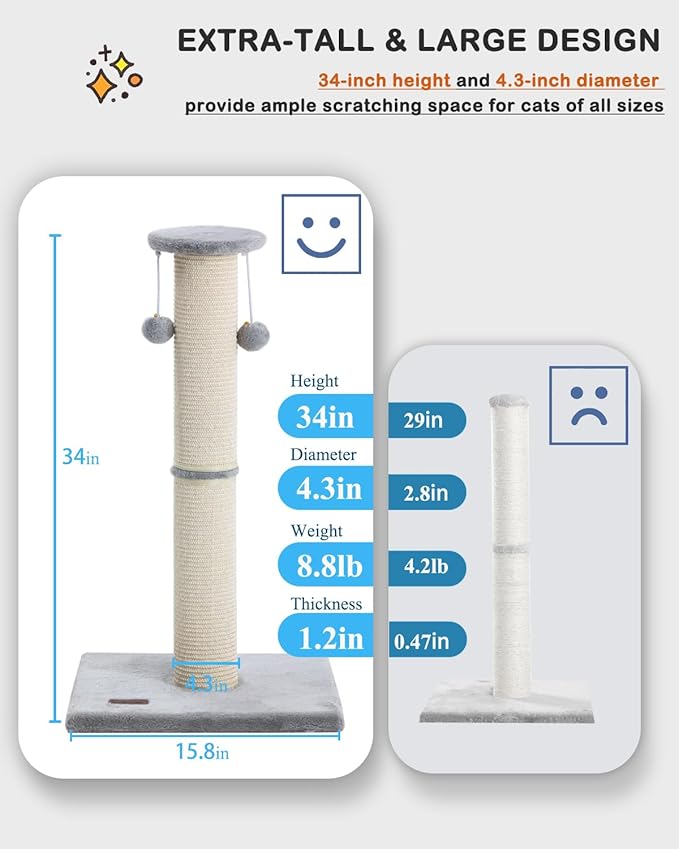 Kilodor Cat Scratching Post with 2 Replaceable Sisal Scratcher
