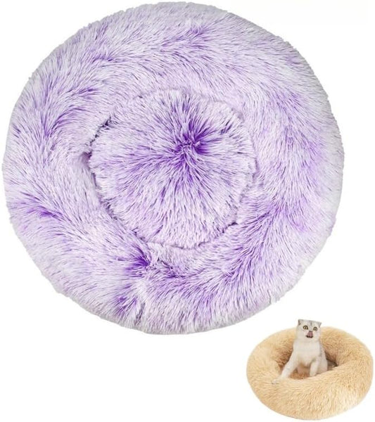 Anxiety Relief Dog Bed - Mr Fluffy Friend Anti-Anxiety Original Calming Plush Pet Bed for Chewing, Crate Training & Thunderstorm Stress (B-Purple,M-60CM)