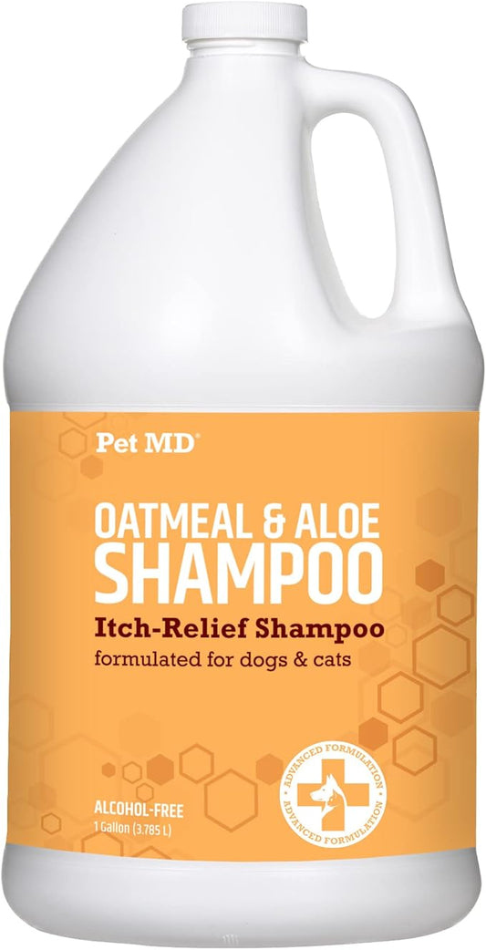 Pet MD Oatmeal & Aloe Shampoo for Dogs and Cats - Nourishing Anti Itch for Sensitive Dry Skin & Flaking - Professional Grooming & Moisturizing Dog Shampoo Gallon