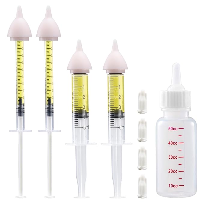 Pet Feeding Kit, Kitten Bottle Feeding Kit, Newborn Kitten Supplies, for Feeding Newborn Puppies, Kitten, Squirrel, Rabbit, Hamster, with 4 * Silicone Nipples,1 * Milk Bottles