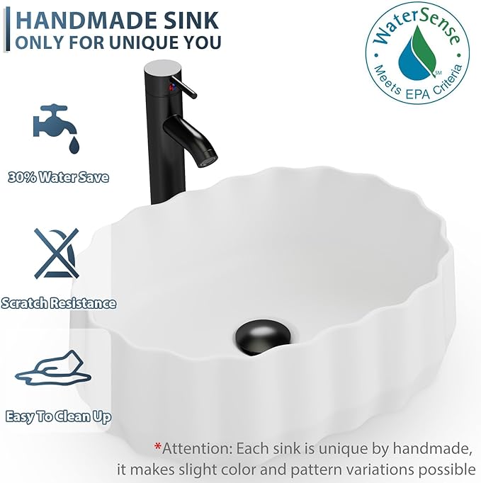 eclife 36" Modern Bathroom Vanity Sink Combo Freestanding Cabinet with Small Side Cabinet, White Shell Ceramic Vessel Sink, Water Save Faucet, Drain (Black+T54)