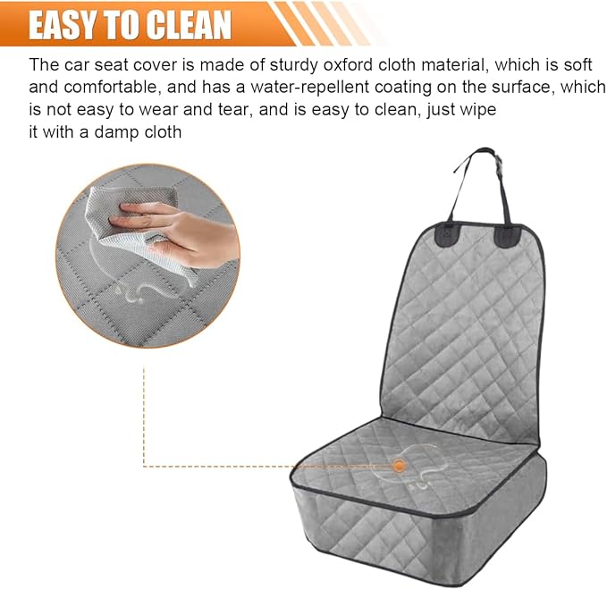 Dog Car Seat Cover, Waterproof & Scratch Proof Car Seat Protector with Side Flaps, Nonslip Front Car Seat Covers with Safety Belt, Universal Dog Mat for Cars, SUVs, Trucks (Grey)