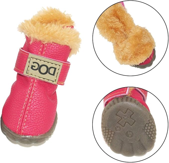 WINSOON Dog Australia Boots Pet Antiskid Shoes Winter Warm Skidproof Sneakers Paw Protectors 4-pcs Set (Size 5, Pink)