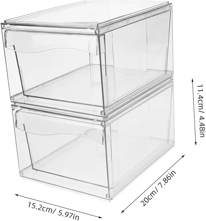 2pcs Acrylic Cosmetic Storage Box Removable Stackable Makeup Organizer for Bathroom Vanity and Desk Design for Efficient Organization