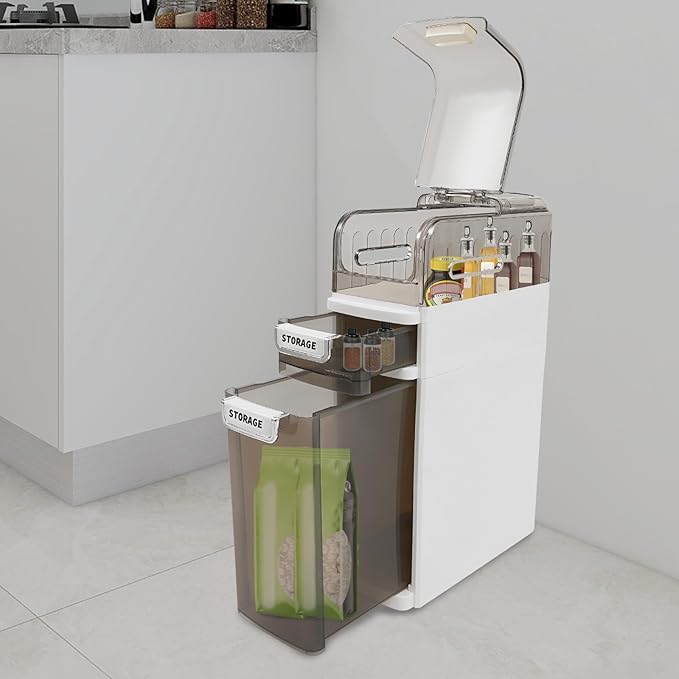 Bathroom Floor Storage Cabinet, Narrow Slim Organizer Multi-Tiers Toilet Paper Cabinet Waterproof W/Clear Drawers,for Tiny Kitchen Laundry Living Room Toilet Gap (3 Tiers)
