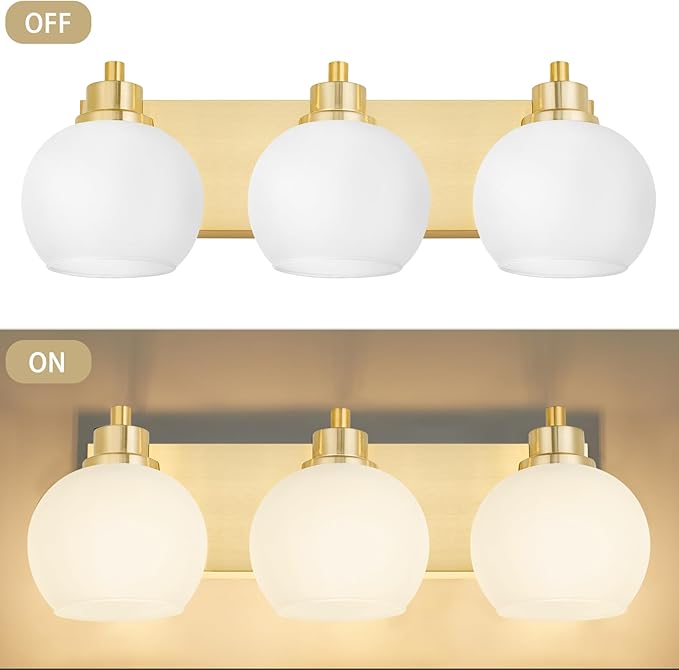Tuscarora Bathroom Light Fixtures Gold Vanity Light 3 Light Wall Sconces Lighting Brushed Brass Bathroom Lights Bath Wall Lights Wall Lamp for Mirror Kitchen (Brushed Gold & Milk Glass)