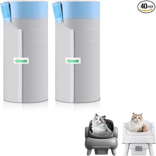 40 Count Automatic Cat Litter Box Bags for Petpivot Autoscooper 11/12 NeakasaM1 Open-Top Self-Cleaning Cat Litter Boxes, Leak-Proof Drawstring Trash Bags Replacement, Unscented,27" x 13",Holds 23 lbs