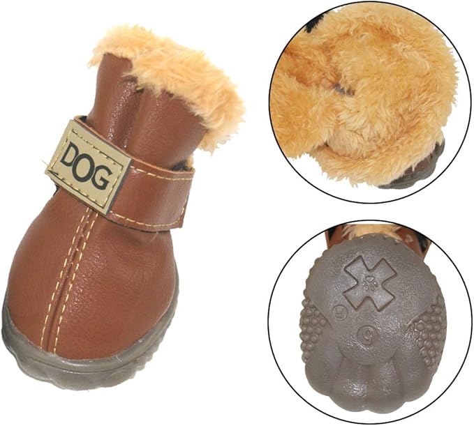 WINSOON Dog Australia Boots Pet Antiskid Shoes Winter Warm Skidproof Sneakers Paw Protectors 4-Pcs Set (Size 4, Light Brown)