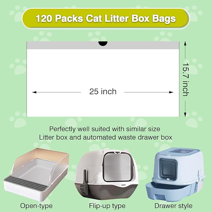 Cat Litter Box Liners,120 Packs Drawstring Cat Litter Bags Trash Bags for Automatic Self Cleaning Cats Litters Box Bags, 26"X15.6"