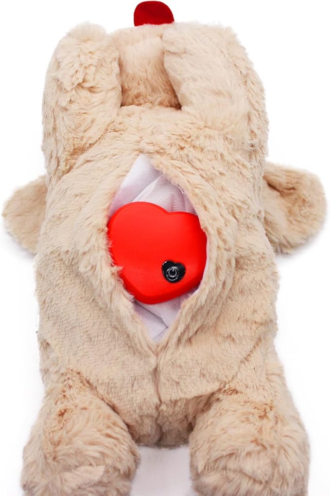 3T GROUP Puppy Heartbeat Toy Sleep Aid Puppy Essentials Dog Heartbeat Stuffed Animal Toy for Puppies Plush Pillow Pet Calming Anxiety Relief Behavioral Training(Beige)