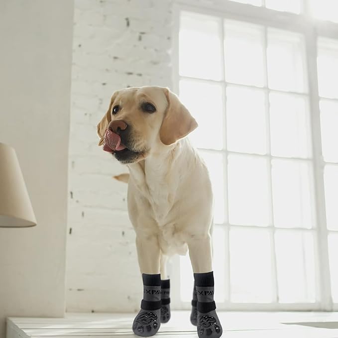 EXPAWLORER 6PCS Anti-Slip Dog Socks to Prevent Licking Paws,Dog Shoes for Hot Pavement,Best Paw Protector Traction Control on Hardwood Floor,Dog Booties for Puppy Small Medium Large Senior Dogs