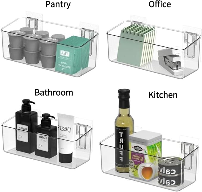 No-Drill Adhesive Wall Mounted Storage Organizer - 2 Pack Set for Bath Toys Storage, Kitchen, Bathroom & Pantry, Laundry Utility Room Storage Bins