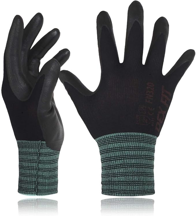 DEX FIT Nylon Work Gloves FN320, 3D Comfort Fit, Power Grip, Lightweight & Breathable, Touchscreen, Gardening, Yard Work, Warehouse, Delivery Driver Gloves; Black 10 (XL)