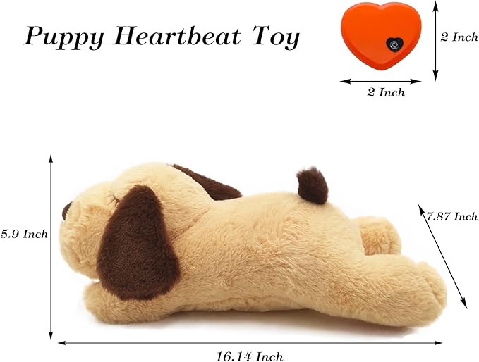 3T GROUP Heartbeat Puppy for Dogs Stuffed Animal with Heartbeat Toy for Puppy Essentials Sleep Aid Pet Behavioral Training Anxiety Relief Calming Plush Pillow(Yellow)