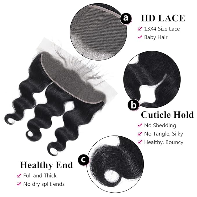 Selina Hair 13x4 Transparent HD Lace Closure Straight Human Hair 180% Density Pre Plucked Natural Hairline Bleached Knots Straight Hair Lace Frontal 20" Natural Black