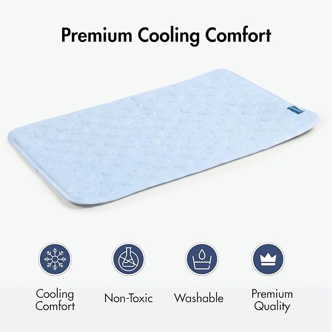 Spark Paws Cooling Mat for Dogs - Self Cooling Dog Mat & Pet Cooling Pad for Large, Medium & Small Dogs - Non-Toxic, Non-Gel Washable Cooling Bed - Hearts Blue - Size M