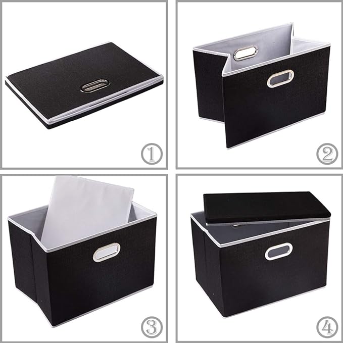 PRANDOM Large Foldable Storage Boxes with Lids [5-Pack] Organizer Containers Baskets Cube with Cover for Home Bedroom Closet Office Black17.7x11.8x11.8 For 6+ Year Old Boys and Girls