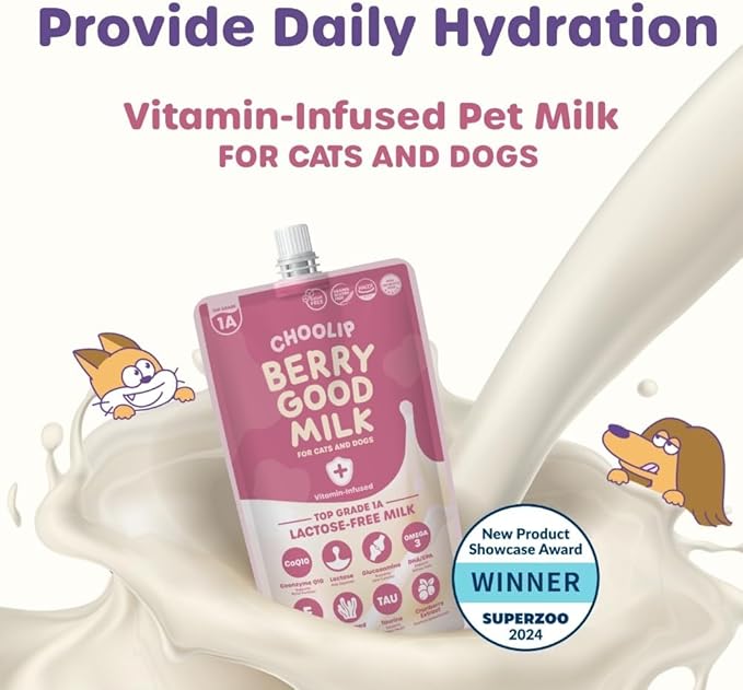Choolip Berry Good Milk – 10-Pack Lactose-Free Vitamin Milk for Cats & Dogs | Vet-Formulated Pet Drink Supporting Urinary, Joint & Digestive Health | Grain-Free, Ready to Serve