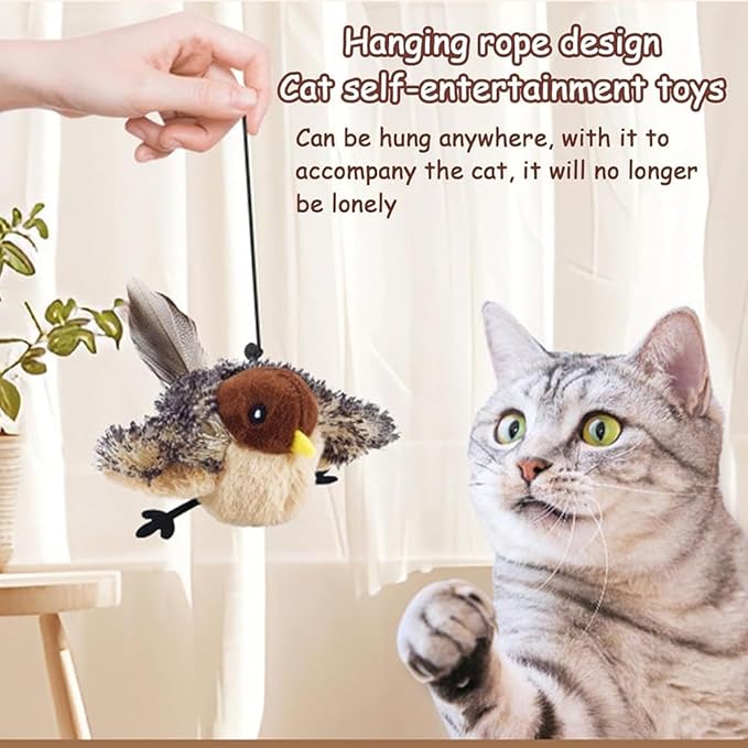 Flying Bird Cat Toy, Simulated Chirping Flapping Bird Cat Toy Wings, Rechargeable Interactive Flappy Bird, Realistic Cat Toys, Bird Catnip Toys for Indoor Cats (1PCS-A)
