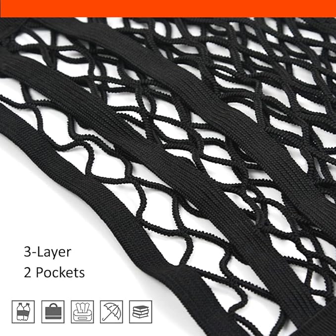 Luckybay Dog Car Barrier, 3-Layer Mesh Net Installed Between Front Seats to Keep Pets in The Back Seat, Universal Fit for Cars & SUVs, Easy to Install, Extra Storage Net Pocket