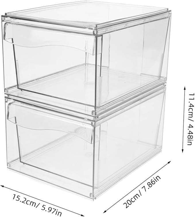 Vaguelly 2pcs Stackable Makeup Organizer with Acrylic Desktop Storage Box for Cosmetics Vanity and Bathroom Essentials for Organization