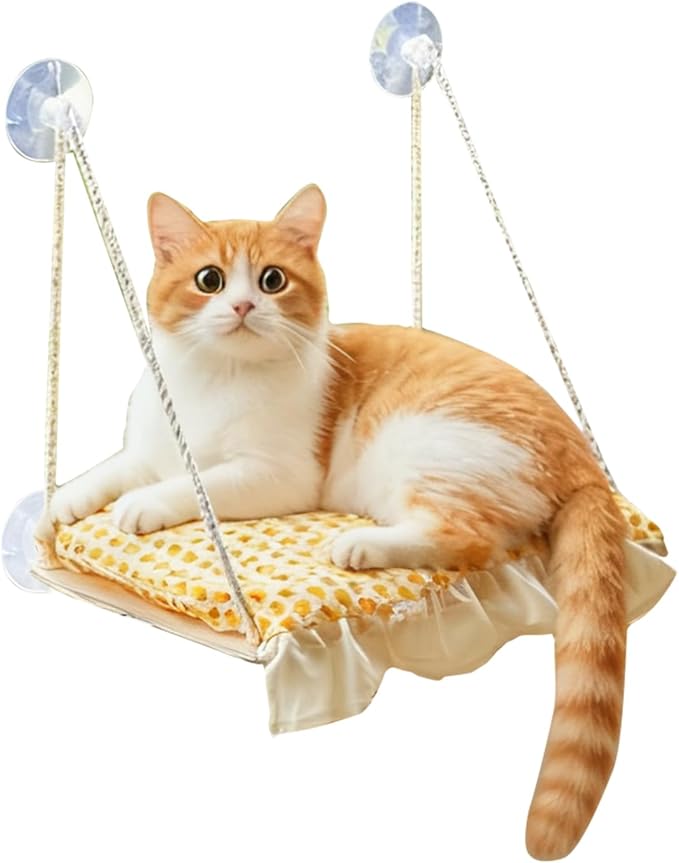 Cat Window Perch, Heavy Duty 20KG/44LB Suction Cup Hammock Bed with Soft Cushion, Secure & Stable Window Mount for Lazy Time, Bird Watching, Safe for Large Cats, 18.9"x14.5" (Yellow Duck)