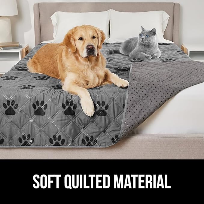 GORILLA GRIP Waterproof Dog Blanket, 68x82 Couch Cover for Dogs Washable, Protects Sofa, Furniture, Crate, Car, RV Essentials Pet Supplies, Tear and Slip Resistant Leakproof Cushion Cover, Gray Paw