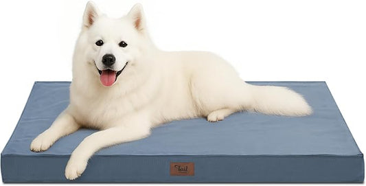 Outdoor Large Washable Dog Bed, Orthopedic Egg Crate Foam Dog Crate Mat for Large Dogs with Removable Oxford Cooling Cover, Blue