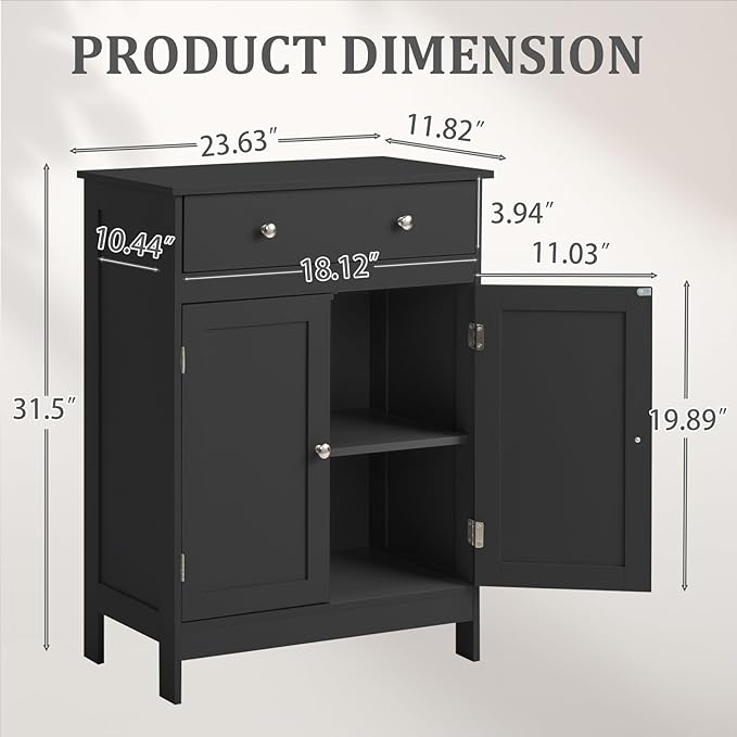 Karl home Black Floor Storage Cabinet, Freestanding Storage Unit with 2 Doors, Thin Toilet Organizer for Small Spaces，for Entryway, Bathroom