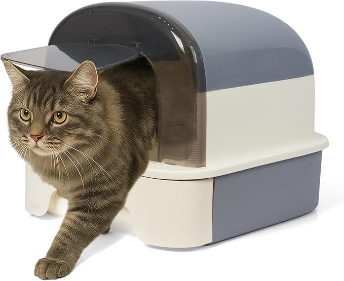 Enclosed Litter Box with Front Door Flap and Scoop, Covered Kitty Litter Box with Handle and Buckles for Portability and Privacy (Misty Gray)
