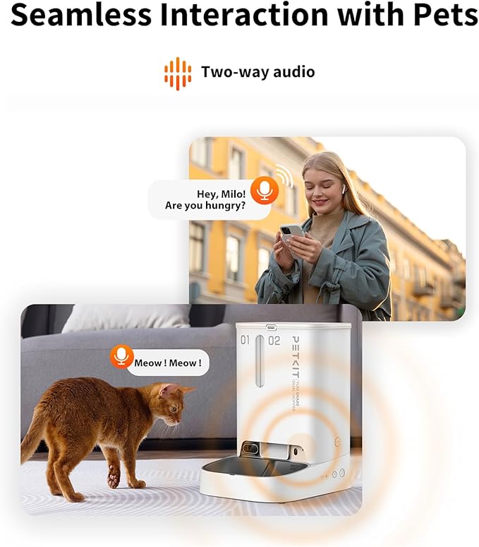 PETKIT Automatic Cat Dog Feeder with Camera, AI-Powered Motion Capturing, 1080P HD Video with Night Vision, 2.4G WiFi Pet Feeder with 2-Way Audio, Dual Hopper Pet Food Dispenser with Desiccant