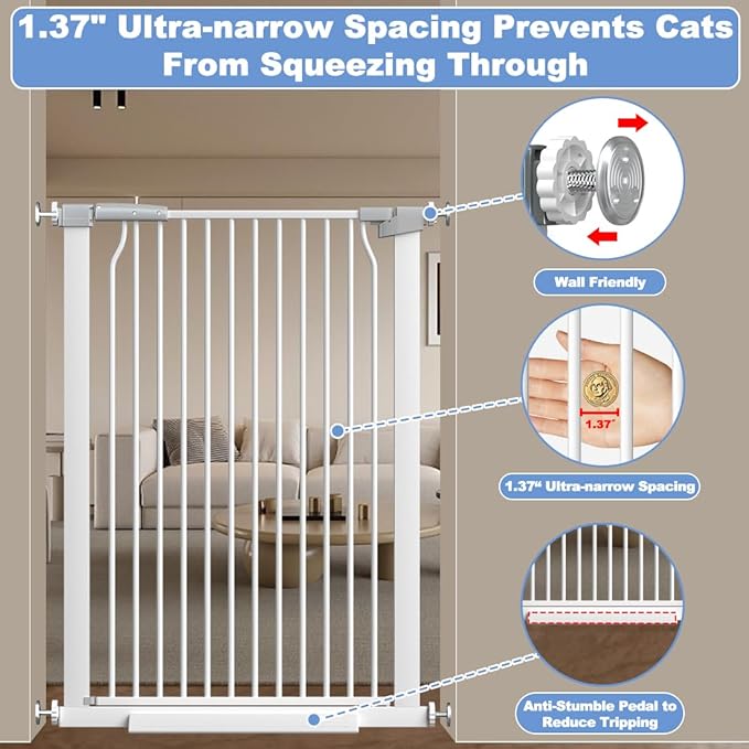 40.55" Extra Tall Baby Gate -63"-65.7" Extra Wide Baby Gate Pet Gate for Stairs and Doorways-1.37" Ultra Narrow Spacing Pressure Mounted Dog Gate with One-Handed Operation(63"-65.7")