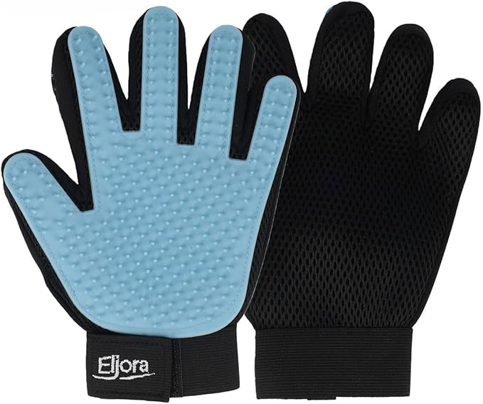 Pet Grooming Glove & Dematting Comb Set – Anti-Slip Handle Deshedding Comb+ Gentle Massage Glove (Pair) for Dogs & Cats (Gloves (Pair))